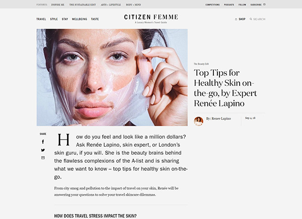 Citizen Femme Top Tips for Healthy Skin on the go by Expert Renee Lapino